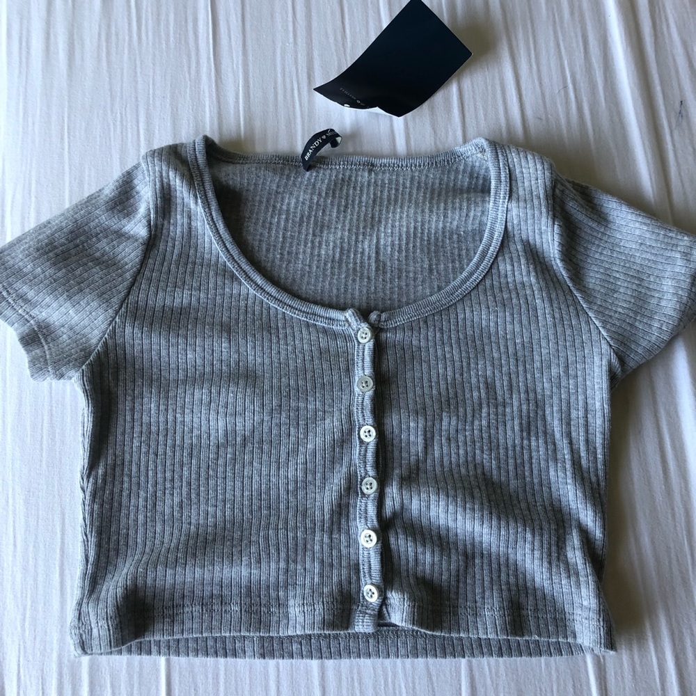 Brandy Melville Gray Button Up Crop Top